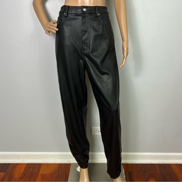 NEW WEWOREWHAT REVOLVE BLACK VEGAN LEATHER PANTS - Picture 2 of 9